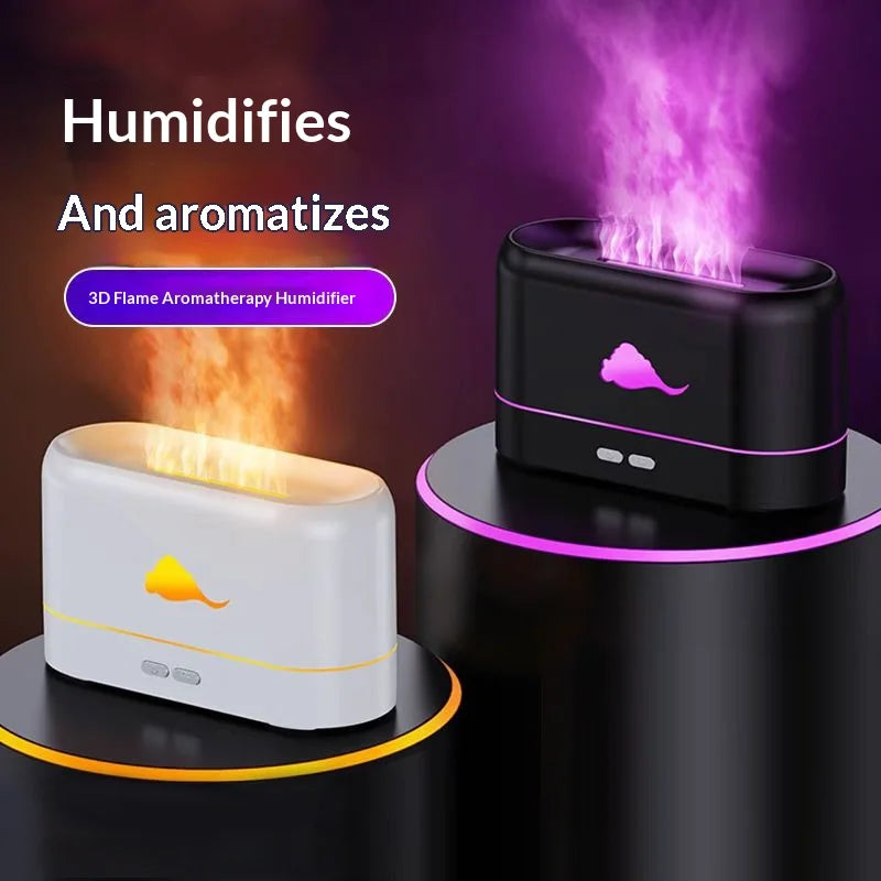 3D Simulation Flame Aroma Diffuser Humidifier Quiet Large Mist Essential Oil Diffuser Desktop Humidifier for Home Office Bedroom