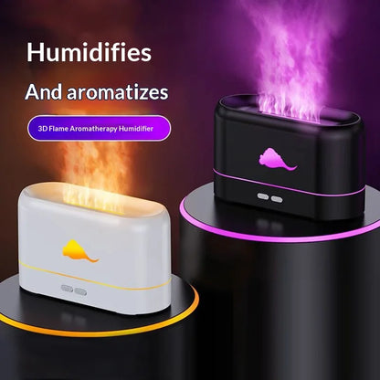 3D Simulation Flame Aroma Diffuser Humidifier Quiet Large Mist Essential Oil Diffuser Desktop Humidifier for Home Office Bedroom