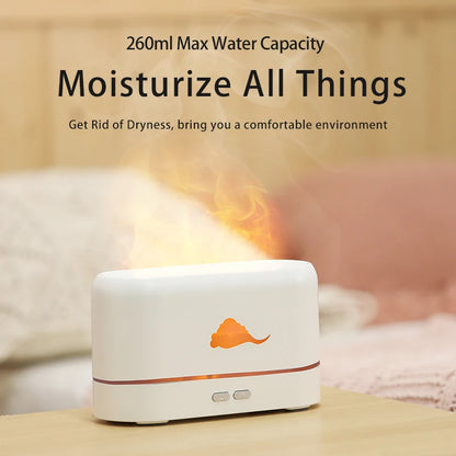 3D Simulation Flame Aroma Diffuser Humidifier Quiet Large Mist Essential Oil Diffuser Desktop Humidifier for Home Office Bedroom