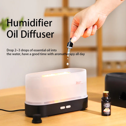 3D Simulation Flame Aroma Diffuser Humidifier Quiet Large Mist Essential Oil Diffuser Desktop Humidifier for Home Office Bedroom